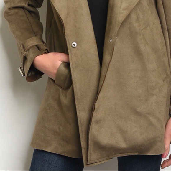 OLIVE SUEDE FUR COAT - Picture 3 of 7